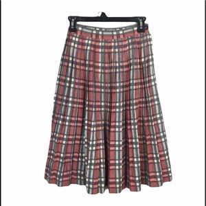 Vintage plaid pleated wool midi skirt